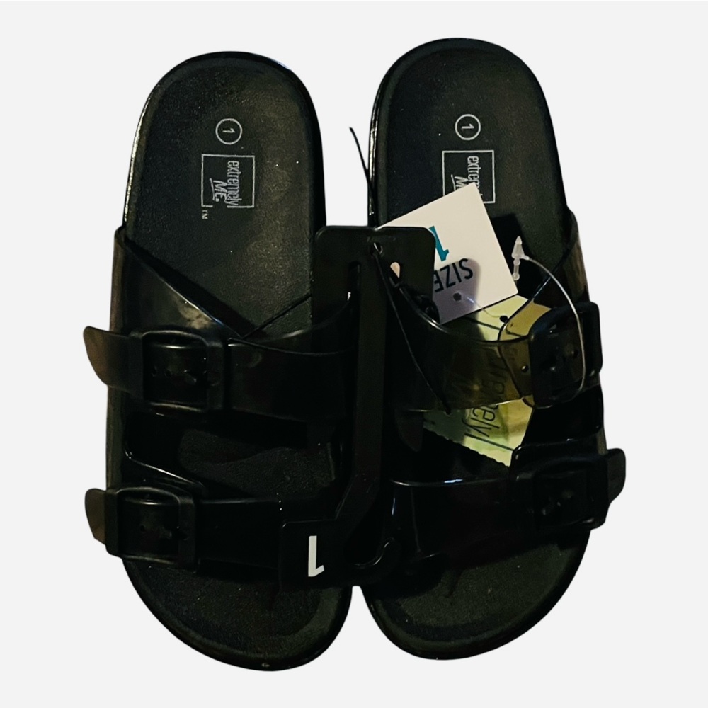 NWT Extremely Me Girl Black Slide Sandals With 2 Straps And Adjustable  Buckles